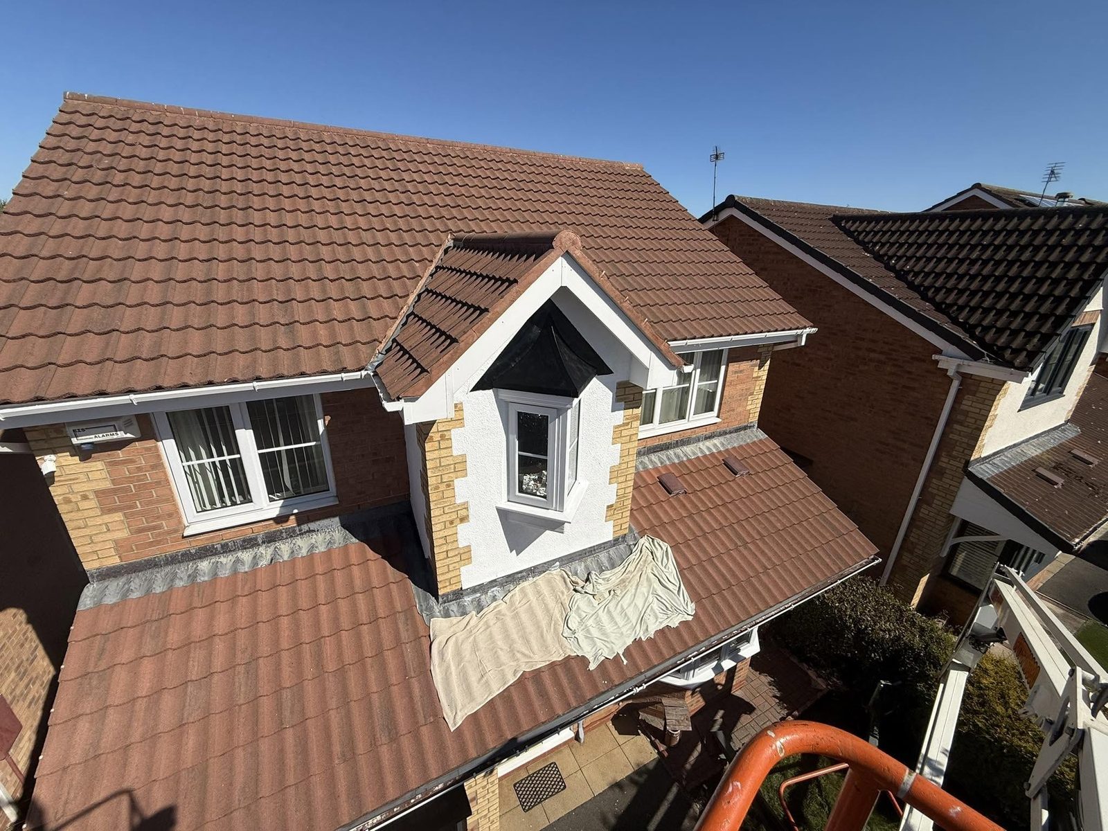 Roof tiles and dormer before cleaning — roof cleaning in Norton  Teesside by Ingleby Garden Maintenance (IGM)